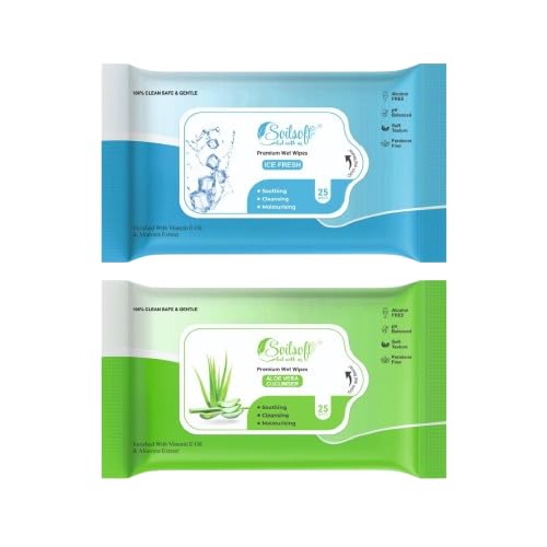 Soilsoft Ice Fresh and Aloe Vera Wet Wipes 50 Sheets Soft Moisturizing Cleansing Tissue Wipes for Face Hands Body Makeup Removal Travel Daily Hygiene Use Pack (IC + AL)-image-23