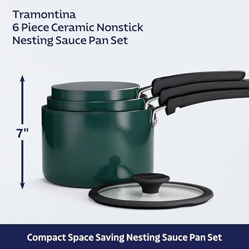 Image of Tramontina Ceramic Non Stick 6-Piece Nesting Sauce Pan Set - Teal