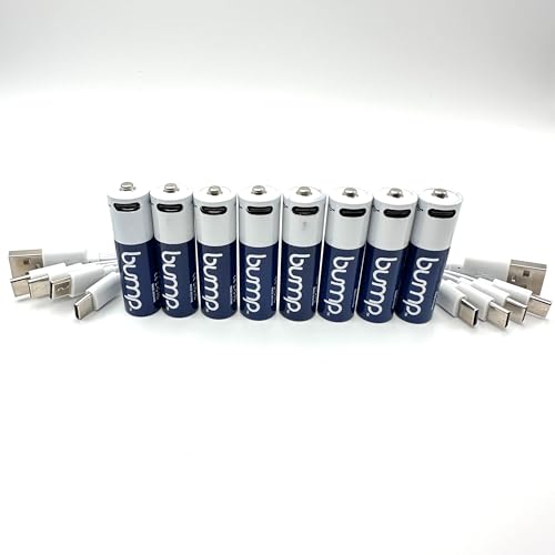 bump AA 1.5V Rechargeable Batteries - 8 Pack -Lithium Ion, High Output, Fast & Long Lasting USB-C Charge, Use w/Remote Control, Battery Operated Toys, Keyboards, Wireless Mice, Charger Cable Included