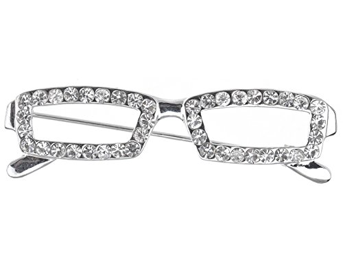 Alilang Silver Tone Clear Crystal Colored Rhinestones Rectangle Nerdy Glasses Brooch Pin