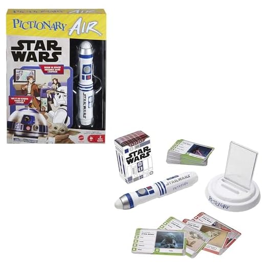 Mattel Games Pictionary Air Star Wars Juego de Dibujo Familiar, bolígrafo Ligero, 112 Tarjetas de Pista de Doble Cara, Soporte para teléfono Manos Libres, Regalo para niños de 8 años en adelante