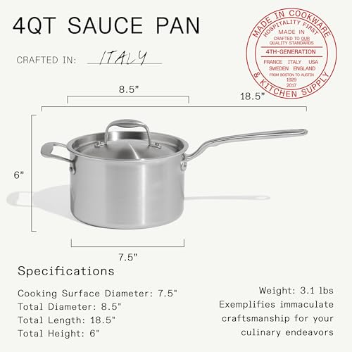 Image of Made In Cookware - 7-Piece CeramiClad Non Stick Pot and Pan Set (Stainless Handle) - 5-Ply Stainless Clad - Professional Cookware - Crafted in Italy - Induction Compatible
