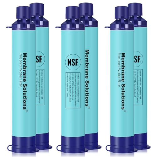 Membrane Solutions Filtro de Agua Supervivencia, Elimina el 99,9999% de E.coli, Precisión del filtro 0,1 Micrón, Sistema de Filtro Portátil para Emergencia, Camping, Senderismo, 6 Pack
