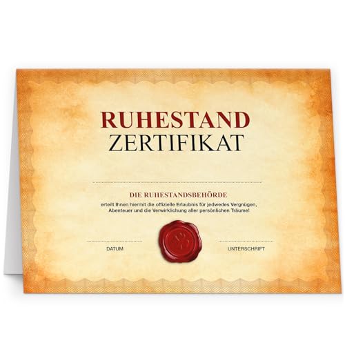 Tarjeta de despedida de pensión (XXL – A4) – Certificado – Certificado Vintage – Tarjeta plegable grande para colegas con sobre para jubilación pensión jubilación pensión jubilado despedida