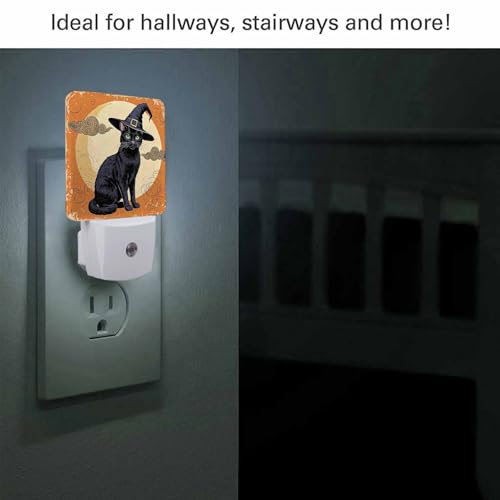 Image of LED Night Light,Halloween Black Cat Silhouette LED Night Light Plug into Wall with Dusk to Dawn Light Sensor White Energy Efficient Nightlight for Bedroom Bathroom Hallway Living Room Kitchen