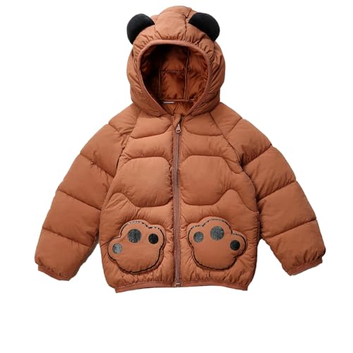 Vhersily Chaqueta de plumón de 100 gramos para niño, gruesos, elegantes, plumífero para niño, otoño, suave softshell, cálida e impermeable, chaqueta de nieve para niños, marrón, 110 cm