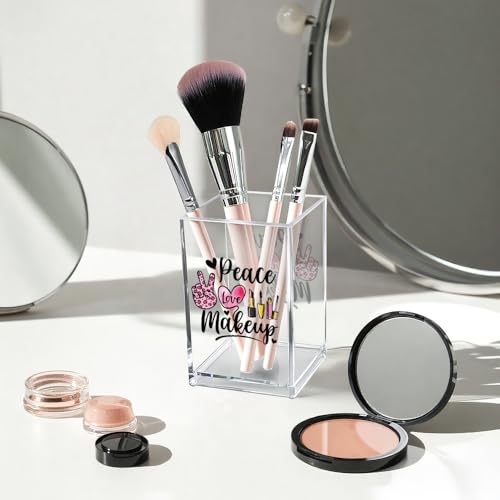 Image of Peace Love Makeup Acrylic Makeup Brush Organizer Holder, Make Up Artist Desk Acrylic Brushes Storage, Christmas Birthday Gifts Women Mom Aunt Sister Boss Lady Make Up Artist