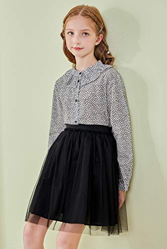 Image of SOLOCOTE Girls Blouse Ruffle Long Sleeve Button Down Shirts Princess Cotton Loose Soft Tops Spring and Summer, SLN9011 13-14 Black