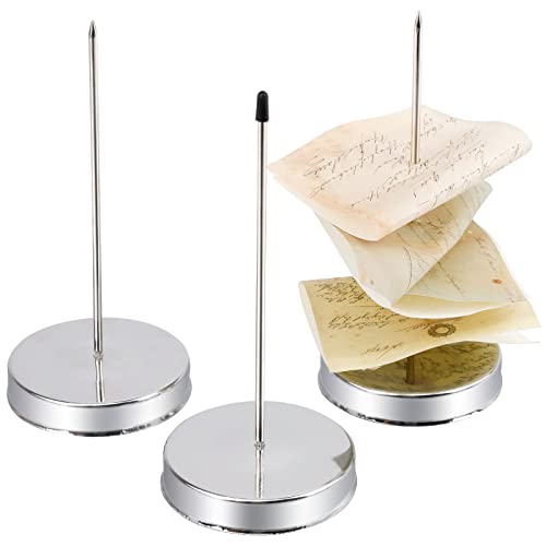 3 Pcs Receipt Holder Spike for Desk, Stainless Steel Ticket Stabber for Restaurant, Straight Rod Bill Fork, Paper Note Spike Stick, Memo Holder Stand for Office, Metal Bills Check Spindle