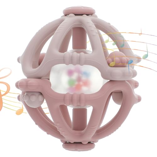 Image of Stereo Rattle Teether, Sensory Teething Toys for Baby, Developmental Infant Toys Gifts for Boys Girls, BPA Free (Powder Rose/Dusty Lilac)