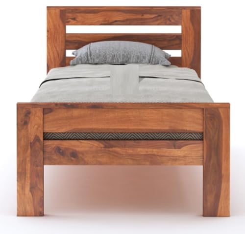 Image of BM WOOD FURNITURE Single Size Sheesham Wood Bed for Bedroom with 2 Years Warranty | Office Furniture | Living Room Cot | Wooden Bed | Daybed |Traditional Beds | Bedroom Furniture | Natural Finish
