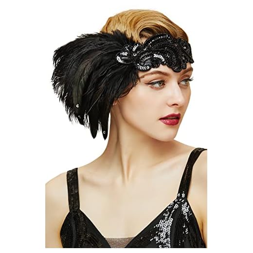 Coucoland 1920-tals pannband fjäder damer 20-talet stil flapper Charleston hårband stor Gatsby damer karneval kostym tillbehör, svart, En Storlek