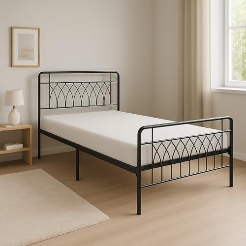 Image of Jexx Metal Single Size Bed Without Storage | Wrought Iron Cot with Headboard & Footboard| Sturdy Powder Coated Platform Bed Single Size Cot for Bedroom, Living Room, (Jexx Black)