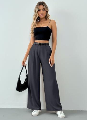 Image of Solid High Waist Straight Korean Loose Pleated Wide Leg Trouser for Women's & Girl's
