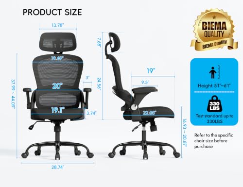Image of TRALT Office Chair - Ergonomic Office Chair with Back Support, Computer Chair - Home Office Desk Chair, 330 lbs Wide Seat Big and Tall Office Chairs with Headrest, Comfy Desk Chairs (Black)