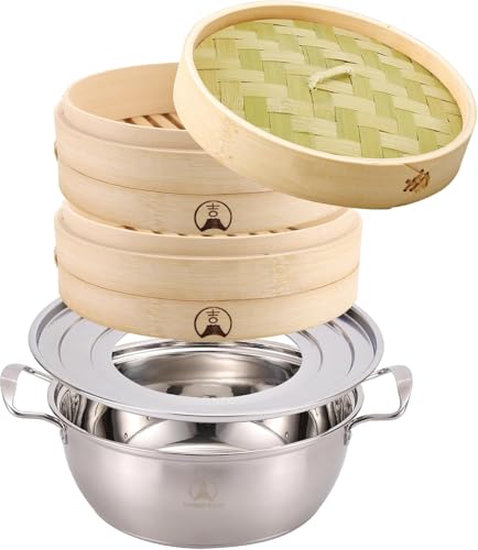 21cm 竹せいろ 2段 IH対応鍋付き セット 蒸し器 中華 せいろ セイロ専用シート20枚付 (21cm鍋付き)