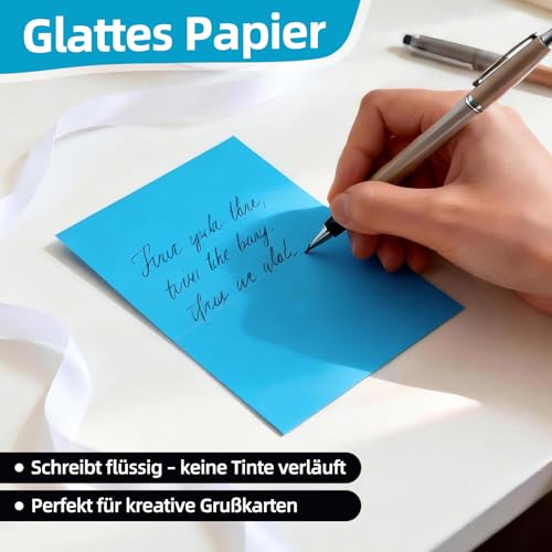 50er Set Klappkarten Blanko mit Umschlag: Klapp-Karten zum Selbstgestalten, Beschriften oder Bedrucken für Grußkarten, Hochzeitseinladungen, Postkarten und handgemachte Karten - DIN A6/C6, Farbig Bunt