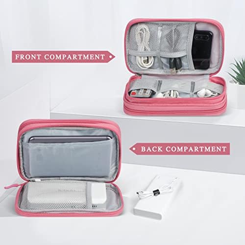Simpolor Cable Organiser Bag, Double-Layer Electronics Accessories Bag Organiser for Cables, Universal Carry Travel Gadget Bag for Cables, Power Bank, USB Drive, Charger Hard Disk - Pink