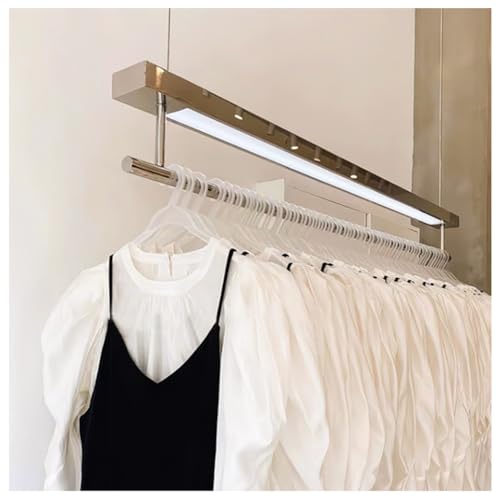 Sxlawesom Adjustable Height LED Hanging Clothing Racks Stainless Steel Ceiling Hanging Rod Garment Bar Closet Storage Clothes Organizer(100cm)
