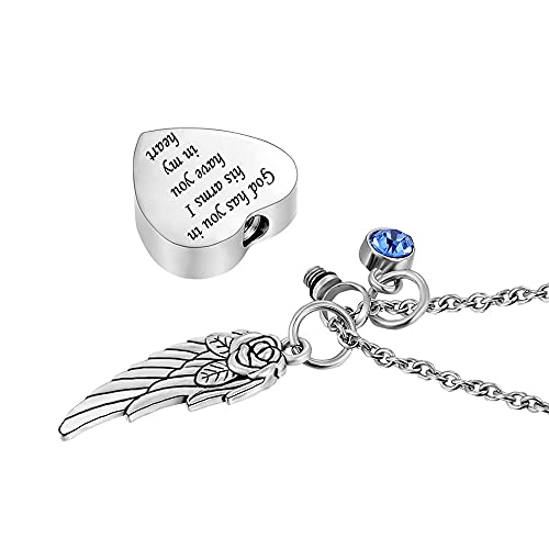 Unisex God Has You In His Arms With Angel Wing Charm Cremation Ashes Jewelry Keepsake Memorial Urn Necklace With Birthstone Crystal (October) #TOP3