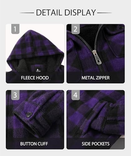 Image of GEEK LIGHTING Boys Flannel Jacket Sherpa Lined Hoodies Zip Up Fleece Plaid Shirt Jackets Winter Outdoor Coat Warm