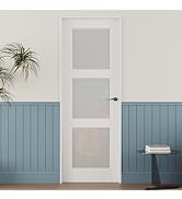 18'' x 80'' 3-Lite French Interior Tempered Frosted Glass Door Slab for Pantry Doors, French & Po...