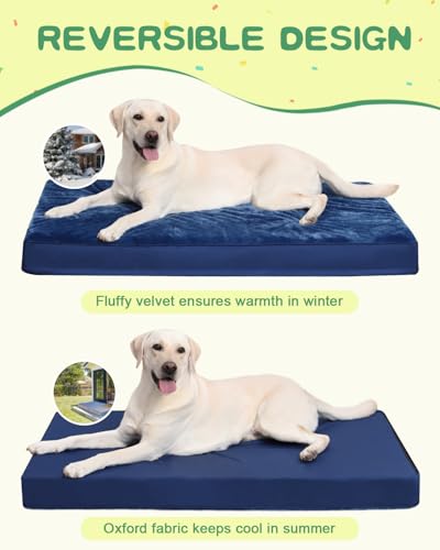 Image of KSIIA Orthopedic Dog Bed for Extra Large Dogs with Waterproof, Blue, 47x29 | Deluxe Soft Plush Dog Crate Bed, Washable Pet Mat with Removable Cover & Egg Crate Foam for Extra Large Dogs Sleeping