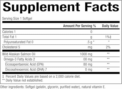 Natural Factors Wild Alaskan Salmon Oil Provides Omega-3, EPA, DHA & Vitamin D, Supports Brain & Heart Health, 180 Softgels
