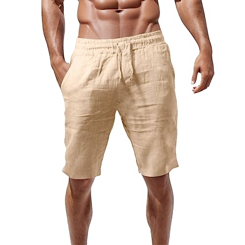 Lainuyoah Shorts de verão para homens 2024 baggy cargo shorts atléticos com bolso linho cintura elás
