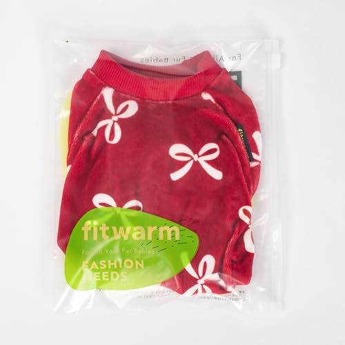 Image of Fitwarm Bowknot Dog Pajamas, Warm Clothes for Small Dogs Girl, Fleece Pet Onesie with Feet, Burgundy Red, White, Small