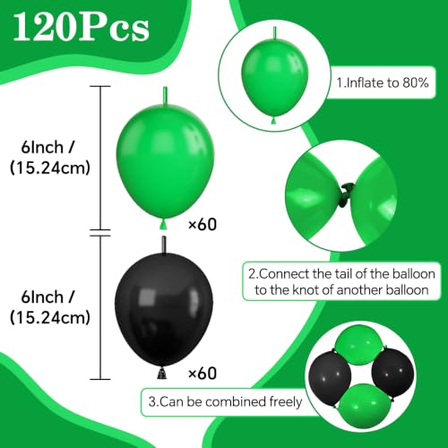 Image of Black Green Link Balloons,120Pcs 6Inch Black and Green Latex Linking Balloons for Birthday Baby Shower Wedding Anniversary Graduation Party Decorations