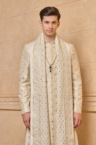 Image of TASVA Ivory Sherwani For Men