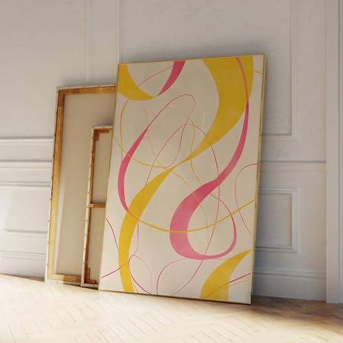 Tableau lignes rotatives jaunes et roses XINBAO 30x45 cm encadré pour salon