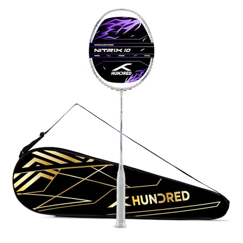 Image of Hundred Nitrix 10 Badminton Racket (Unstrung) | Carbon Fiber Frame | Head-Heavy Attacking Racket | Flexible Shaft for Powerful Smashes | Max Tension 30 lbs | Full Cover Included