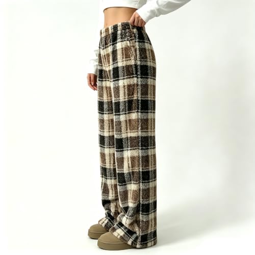 Womens Fuzzy Pajama Pants Elastic Waist Wide Leg Winter Warm Leopard Pants - image 4