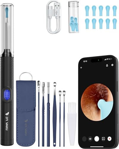 Image of Dr Vaku Clenzio Earocam Ear Cleaner Earwax Removal Tool with Extra Cleaning Kit (Set of 7) HD Camera Wifi Connection & 6 LED Lights Endoscope Tool + 11 Silicone Tips Free & Storage Case-Black /Blue