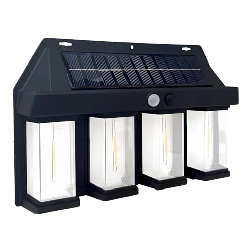 Vestamore Lanternes murales solaires d'extérieur à 4 têtes, lumières décoratives avec détecteur de mouvement, 3 modes, crépuscule à l'eau, pour jardin,...