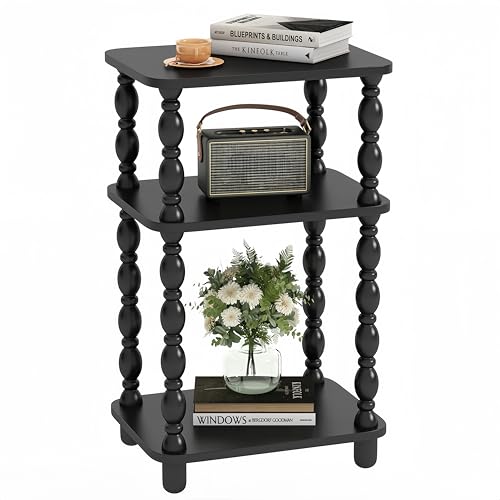 Fxacyem Side Table, Retro End Table with 3 Tier Shelf,