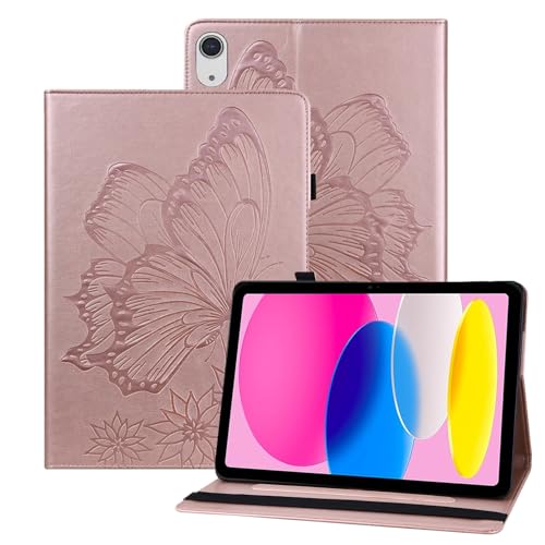 Étui iPad 8ème génération 10.2 rose doré en cuir avec fermeture magnétique papillon