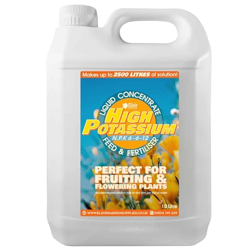 Elixir Gardens UK High Potassium Liquid Fertiliser/Plant & Lawn Food | N.P.K 6-6-12 | Various Sizes 500ml-5L | 10L Makes up to 2500L of liquid feed | 10 Litre Bottle