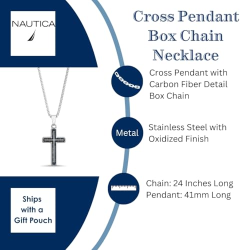 Nautica Black Cross Necklace for Men, Blue Carbon Fiber, 24 Inches Long - image 4