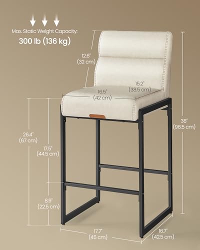 Image of VASAGLE EKHO Collection - Bar Stools Set of 2, Counter Height Stools with Backs, 26.4-Inch Barstools Chairs, Synthetic Leather with Stitching, Mid-Century Modern, Cream White ULBC116WD02