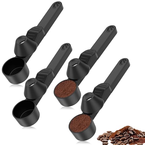 4Pcs Offee Scoop & Funnel for Reusable Refillable Coffee Pods, Clean & Accurate 30ml/1oz Portions, Scoop with Funnel for Ground Coffee, Protein Powder, Milk Powder, Tea and Spices (Black)