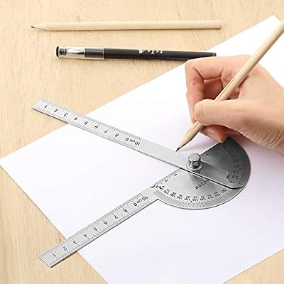Angle Protractor Angle Finder Ruler Two Arm Stainless Steel Protractor Woodworking Ruler Measure Tool with 0-180 Degrees(10 cm/ 3.94 Inch)