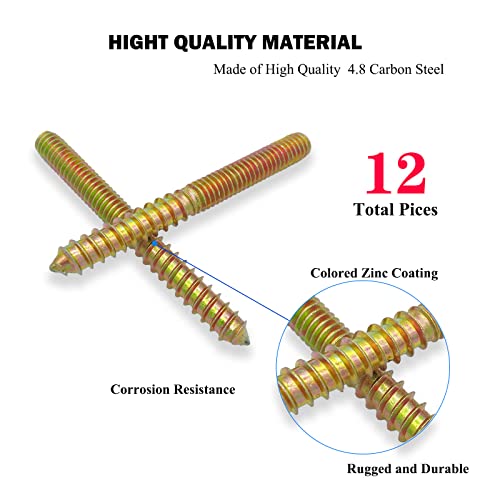 Image of 12 Pack 5 /16-18 x 3 Inch Hanger Bolts 5 /16-18 inch Double Headed Bolts 5 /16 Wood Dowel Screw Self-Tapping Screw Hanger Bolts for Furniture Double Head Threaded Rods Bolt 75mm Length