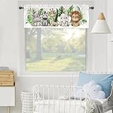 Jungle Safari Tropical Leaves Nursery Window Valances Lion Elephant Giraffe Hippo Rod Pocket Window Treatments African Animals Short Curtain for Kitchen Living Room Bedroom Bathroom 54x18 Inch 1 Pack