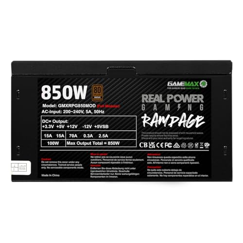 GameMax Alimentatore Rampage da 850 W (senza cavo di alimentazione incluso), full-modulare, APFC, condensatore principale giapponese Tk, bronzo 80 Plus, efficienza dell'88%, ventola di raffreddamento - Alimentatore - Immagine 4
