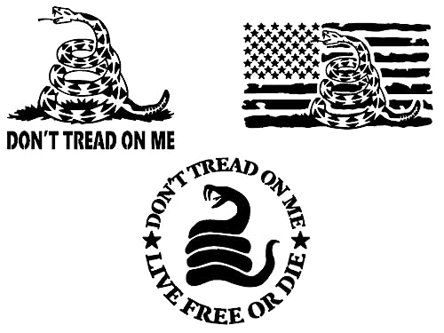 Dont Tread On Me Decals 3 Pack: Dont Tread On Me Gadsden Flag Snake Flag with Rattlesnake Dont Tread On Me Live Free Or Die Decal (Small ~3.5 Black)