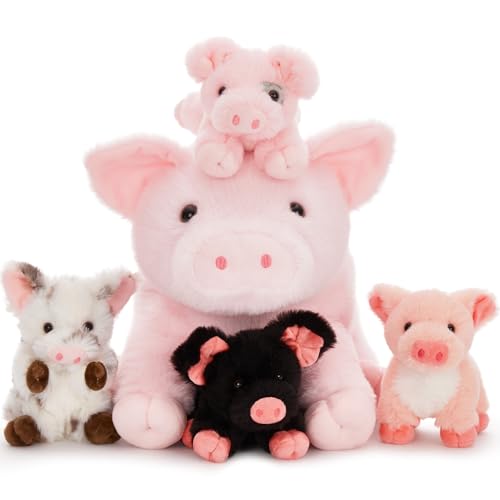 Image of Pig Stuffed Animal with 4 Baby Piggy Toys, Pink Pig Plush Set, 16 inch