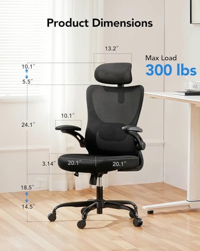 Image of HUANUO Ergonomic Office Chair, High Back Computer Desk Chair with Adjustable Lumbar Support and Headrest, Comfy Gaming Chair with 3D Armrests, Home Office Rolling Chair, Max Load 300 lbs